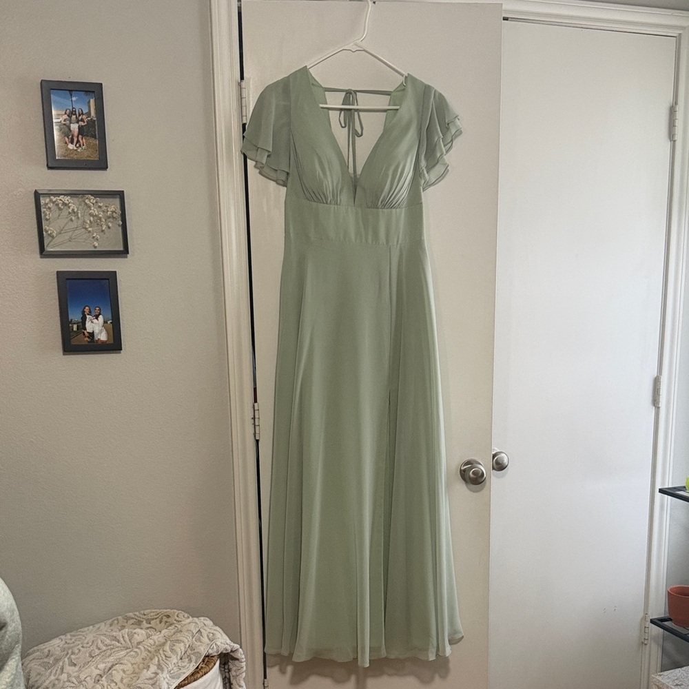Sage Green Maxi Dress with Petal Sleeves